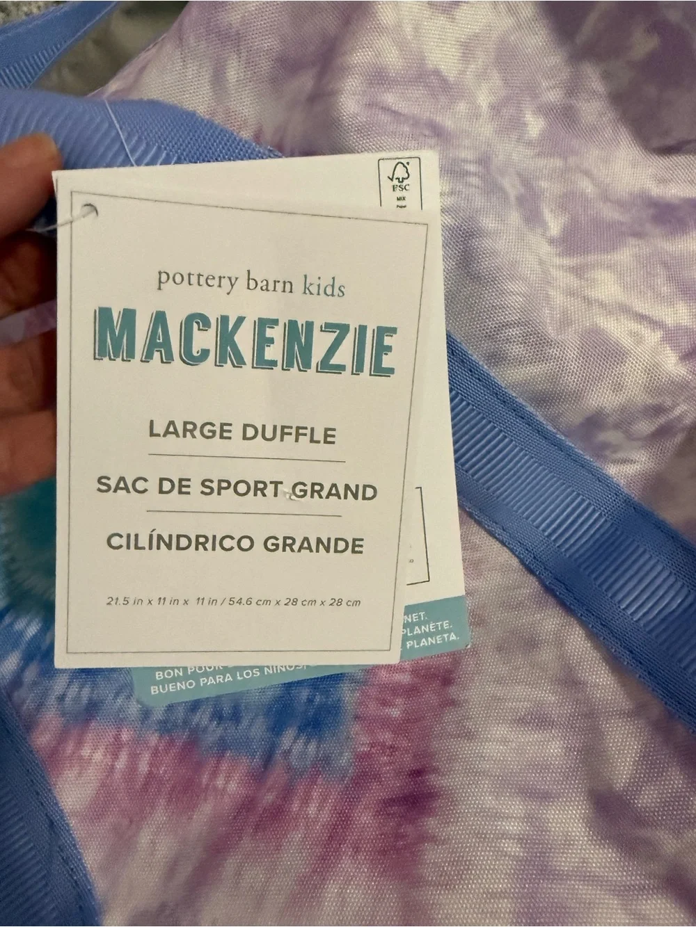 Pottery Barn Kids Mackenzie Tie-Dye Duffle in Lavender and Blue
